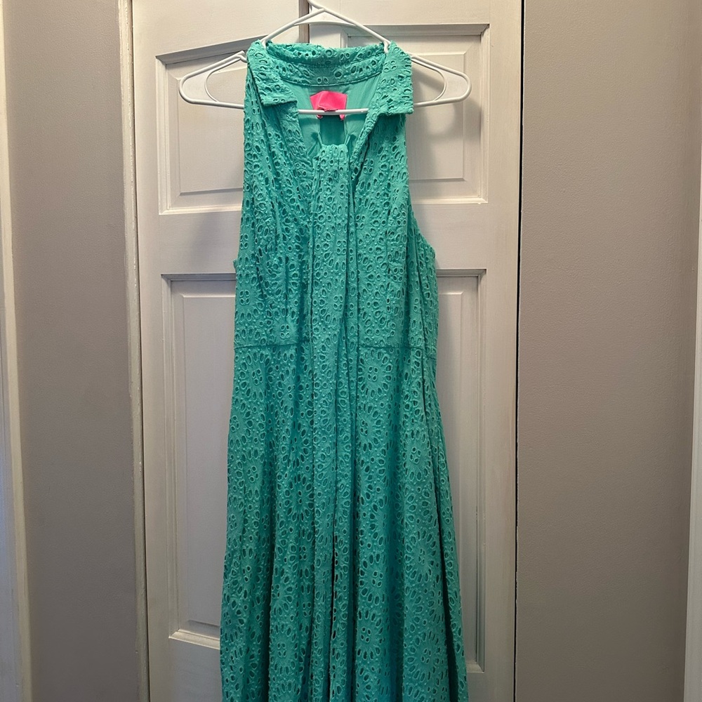 NWOT LILLY PULITZER CHRISELLA MIDI SHIRTDRESS SIZE 10 BEACH PARADISE EYELET - Picture 2 of 12